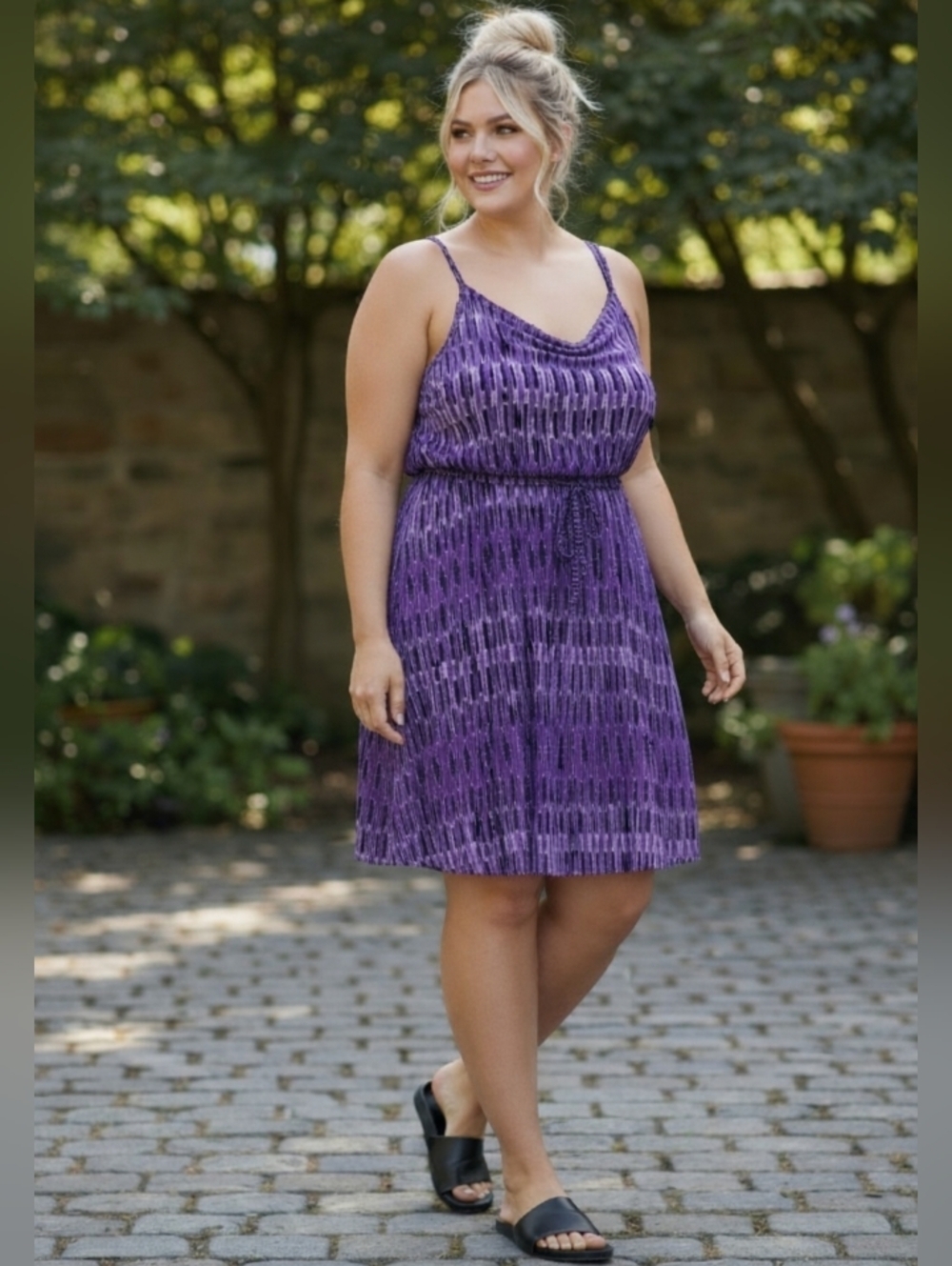 Lane Bryant Purple & Black Abstract Print Summer Dress